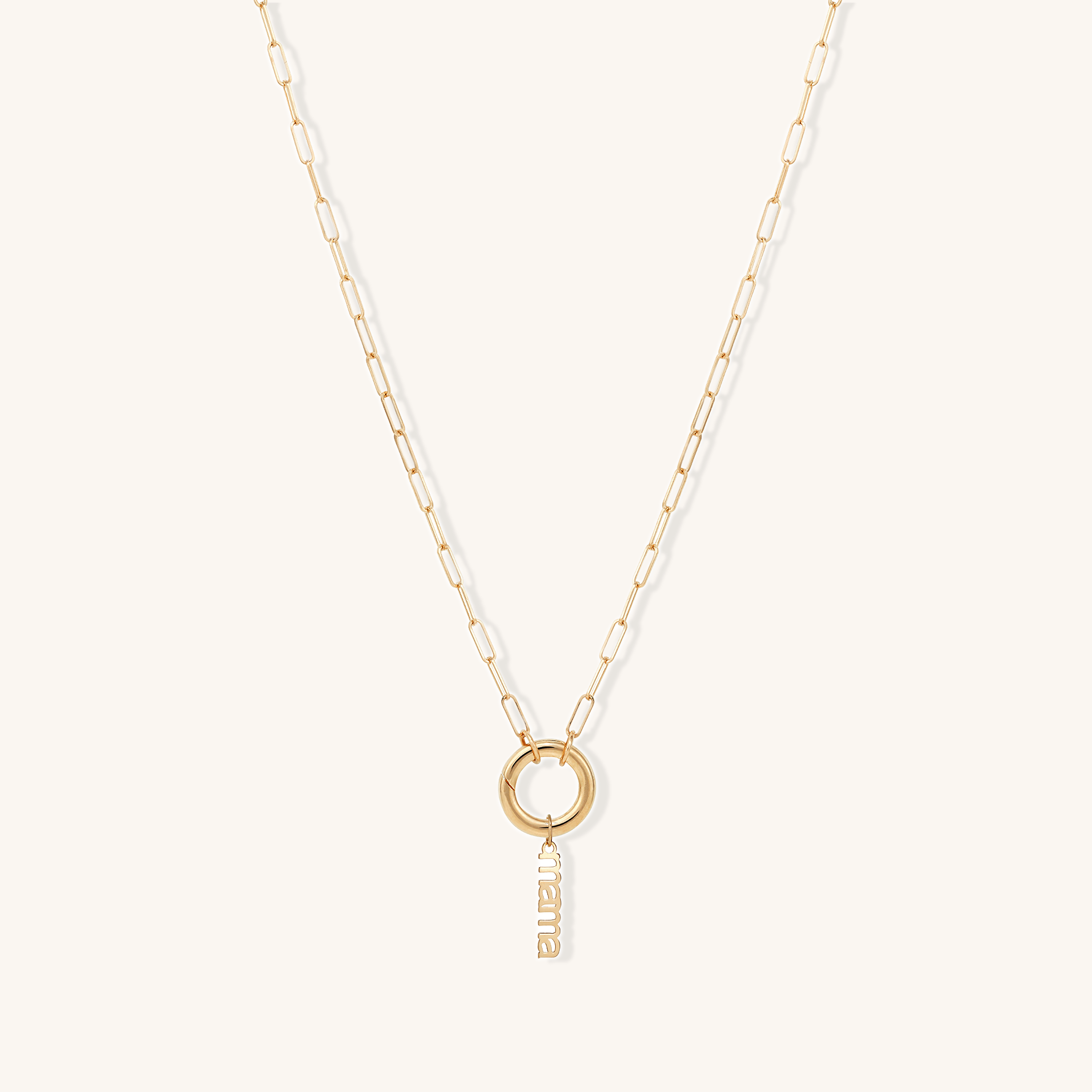 Dainty Paperclip Charm Necklace - Solid Gold