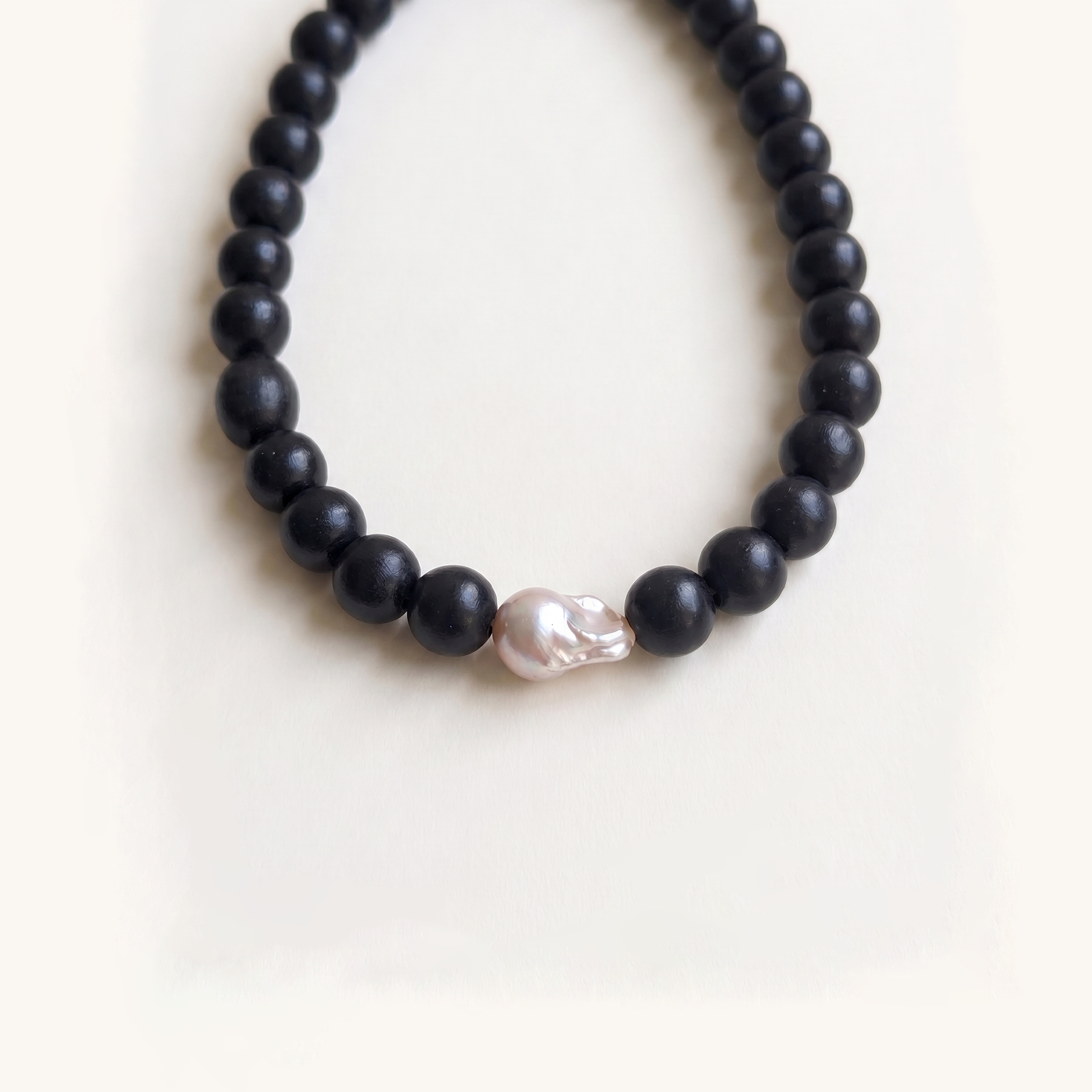 Ebony Bead & Pearl Necklace